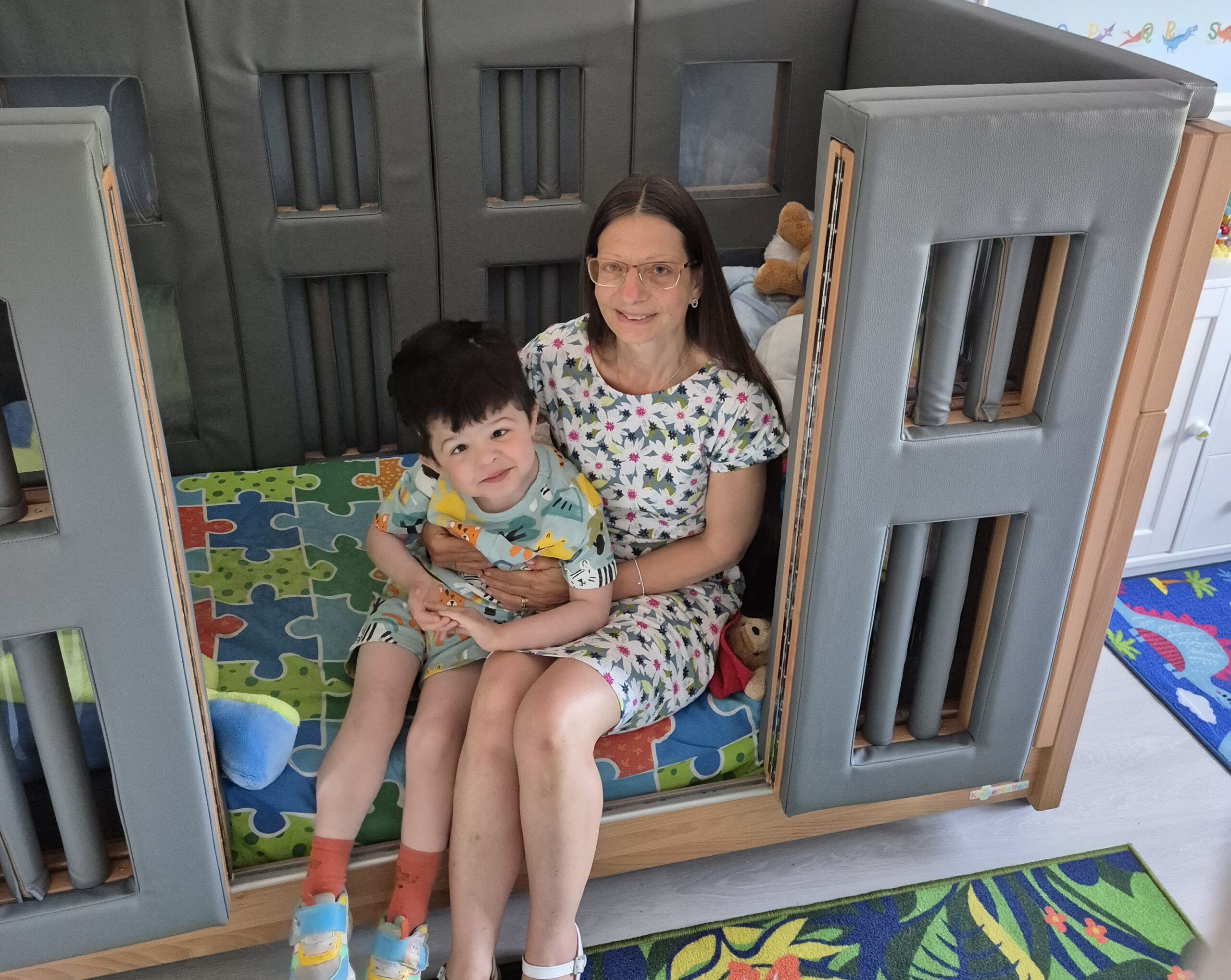 The Theraposture Mascot Cot is perfect for Kayden and his parents